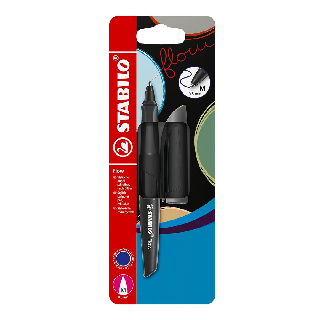 Stabilo | Flow | Ballpoint Pen | Black | Pack of 1 | Including Blue Refill | 0.5mm Stabilo